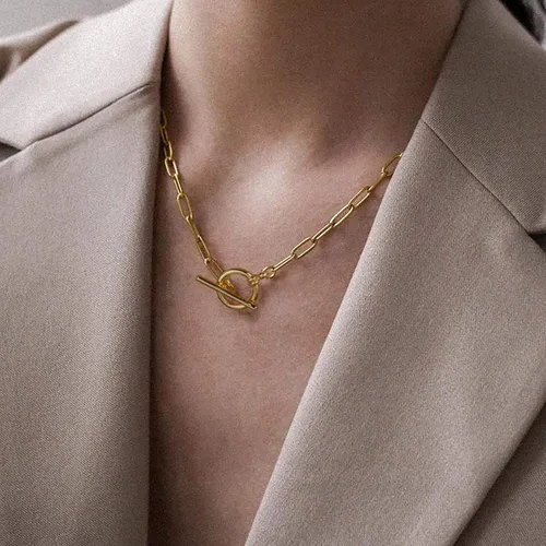 Vista 3 de Collares con iniciales en capas de oro para mujer, collar de cadena de clip chapado en oro real de 14 quilates, collares con inicial, gargantilla