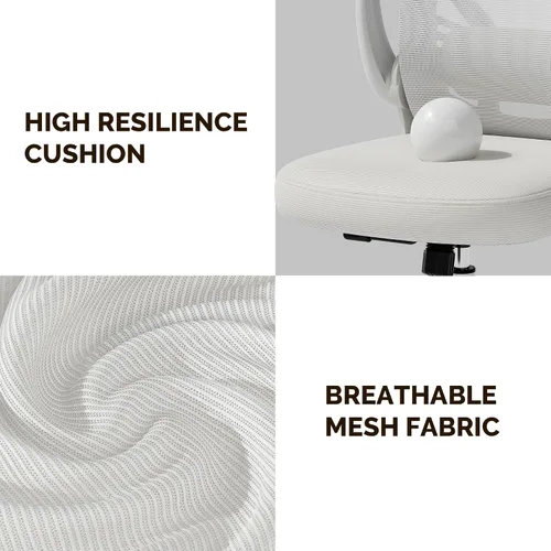 Vista 5 de Ollega Silla de escritorio para computadora con ruedas, silla de oficina de malla con brazos abatibles, soporte lumbar ajustable, silla de Blanco