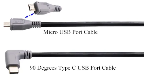 Vista 3 de Cable extensor USB micro a tipo C de 90 grados USB 2.0 tipo C macho a micro 2.0 macho de sincronización de datos y cable de carga para MacBook