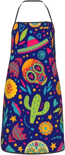 Vista 15 de Delantal de calavera de azúcar, delantales de cocina para hombres y mujeres, delantal de cocina, delantal de chef, delantales de jardín ajustables