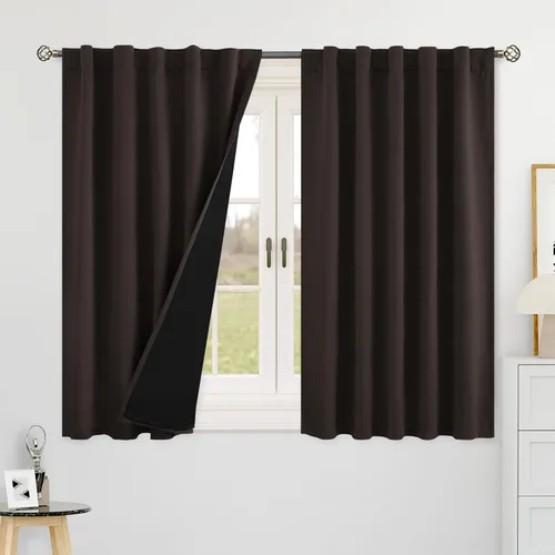 Vista 67 de BGment Cortinas 100% opacas beige de 63 pulgadas de largo con forro aislante térmico, bolsillo para varilla y lengüeta trasera de doble capa