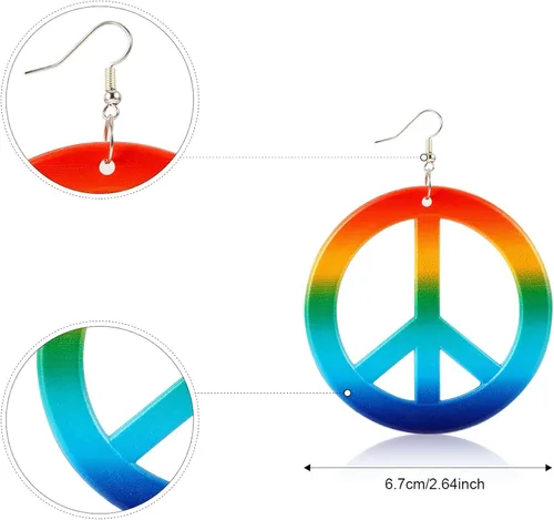 Vista 4 de Hicarer El juego de 4 accesorios hippie incluye collar y aretes de signo de la paz de los años 70 gafas de sol hippie disfraces de teñido anudado