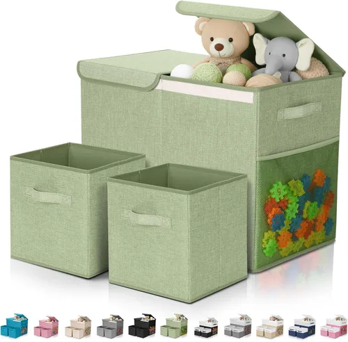 Vista 17 de Paquete de 3 Cajas Grandes de Almacenamiento de Juguetes de 23" con Cubos Contenedores de 11", Organizador Cofre de Juguetes Plegable con Tapas