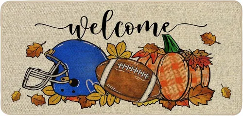 Vista 13 de Baccessor Tapete de fútbol de otoño para interiores y exteriores, diseño de calabaza, otoño, deportes, día de juego, bienvenida, puerta delantera