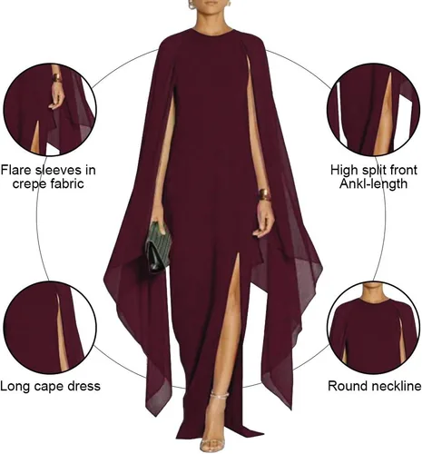 Vista 2 de MAYFASEY - Vestido de noche largo, elegante y formal para mujer, con capa, abertura frontal alta y mangas acampanadas