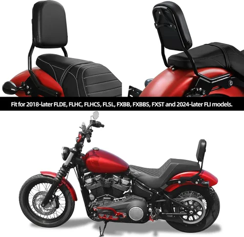 Vista 3 de TCMT Respaldo Vertical de Barra Sissy Estándar con Kit de Hardware de Acoplamiento Compatible con Harley Heritage Classic FLHC Street Bob FXBB