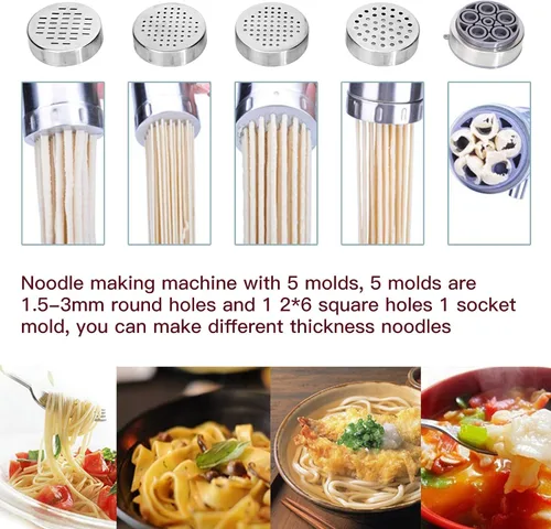 Vista 7 de Máquina manual para hacer pasta de fideos, herramienta de cocina de espagueti, máquina de prensa de acero inoxidable, máquina de prensa para pasta