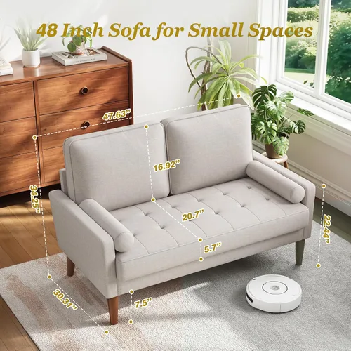 Vista 2 de Vesgantti Sofá de dos plazas con patas de madera maciza, sofás pequeños de 48 pulgadas para espacios pequeños, asiento de dos plazas para sala