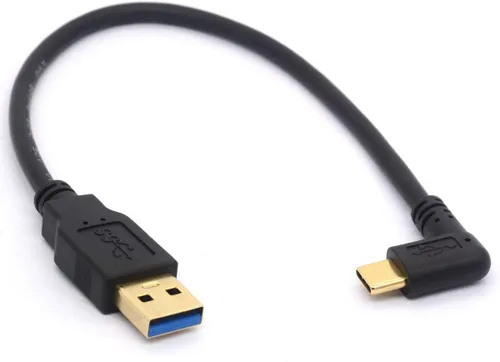 Vista 11 de Cable de extensión USB tipo C de 9.8 in, chapado en oro, USB 3.0 macho a 90 grados hacia arriba en ángulo descendente, cable tipo C, cable adaptador