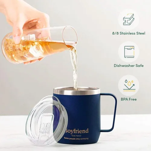 Vista 6 de VAHDAM Taza Boyfriend de 10.1 fl oz Taza de viaje aislada al vacío de acero inoxidable azul real Regalo del día de San Valentín para él Taza