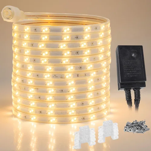 Vista 10 de 1860 LED, tira de luces LED planas rojas de 100 pies de 16 modos para exteriores, SMD 2835, impermeable, permanente, resistente, para exteriores