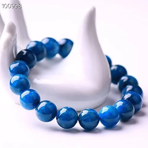 Vista 2 de Pulsera de apatita azul genuina natural para mujeres y hombres, piedras preciosas de cristal curativo, pulseras elásticas de cuentas redondas
