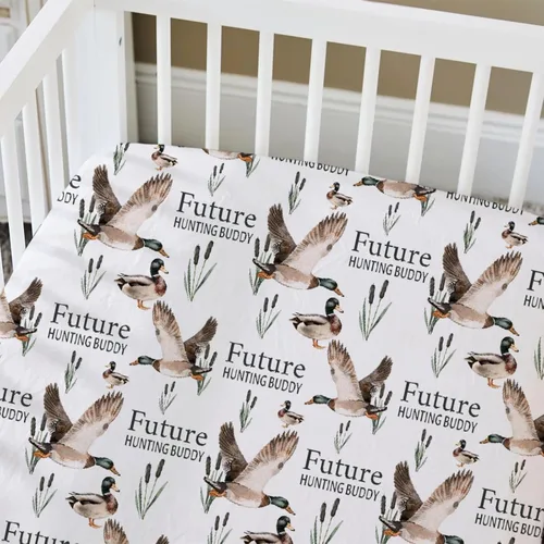 Vista 6 de HawSkgFub Future Duck Hunting Buddy - Sábana bajera para cuna estándar para bebé, cazador de patos malardos, animales salvajes, lago, para niños