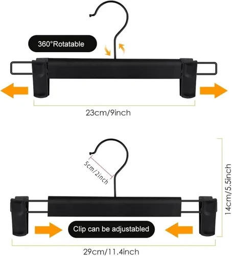 Vista 2 de NORTHERN BROTHERS Perchas para pantalones, paquete de 10 – Percha de plástico negro con clips – Ajustable, antideslizante, ahorro de espacio