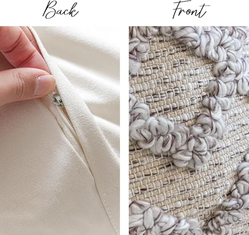 Vista 4 de BlissBlush Fundas de Almohada Decorativas Boho Beige Marrón 18X18, Funda de Almohada de Acento Bohemio, Funda de Almohada con Textura