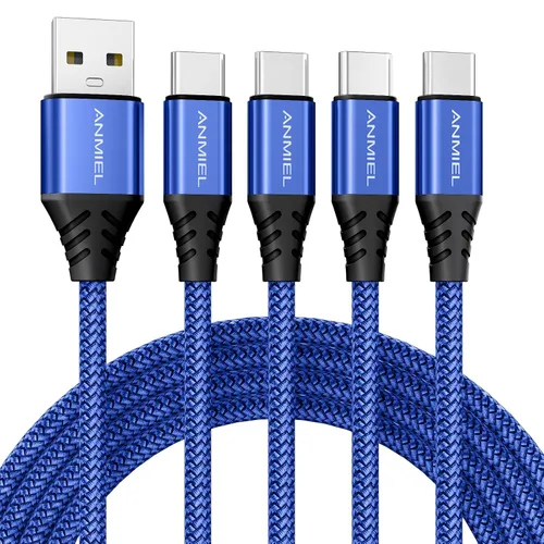 Vista 7 de Cable USB tipo C [4 unidades de 10 pies] USB 3A cable de carga rápida trenzado compatible con Samsung Galaxy A10e A20 A50 A51 A71, S10 S9 S8 Plus