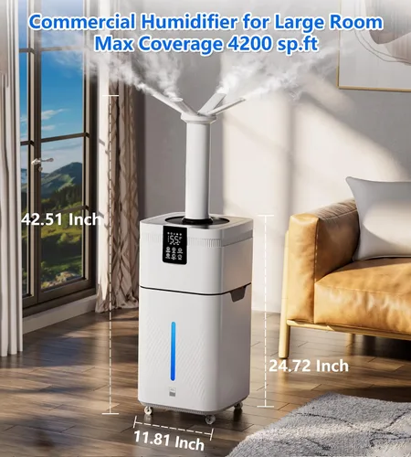 Vista 2 de Humidificador de 30 L/7.93 galones para habitación grande, 4200 pies cuadrados, niebla fría de gran tamaño, humidificadores silenciosos de 120 horas