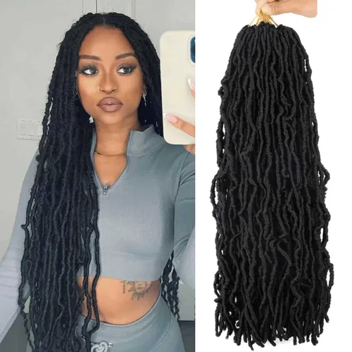 Vista 25 de 6 Paquetes Soft Locs Cabello de Ganchillo Pre Looped Faux Locs Trenzas de Ganchillo Goddess Locs Dreadlocs Cabello Sintético Para Mujeres Negras 1b
