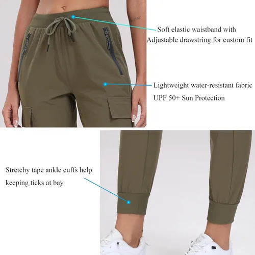 Vista 4 de Oalka Pantalones cargo de senderismo para mujer, ligeros, con bolsillos de viaje, de secado rápido