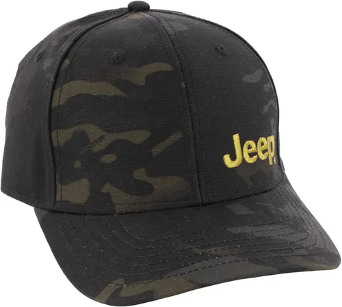 Vista 3 de Jeep Texto Logo Bajo Perfil Trucker Sombrero Negro CamoVerde Sombrero, Verde