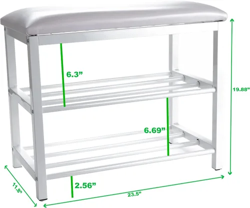 Vista 3 de Mind Reader Banco de zapatos, organizador de zapatos, zapatero, banco acolchado, almacenamiento, entrada, metal, 23.5 pulgadas de largo x 11.8 Blanco