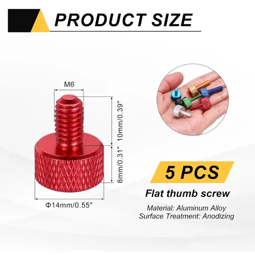 Vista 133 de MECCANIXITY 5 piezas M6x14mm Tornillos de pulgar estriado de cabeza plana, pernos de rosca completa de aleación de aluminio sólido para carcasas