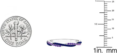 Vista 6 de Dazzlingrock Collection Anillo de boda apilable redondo de amatista y zafiro azul para mujer en oro