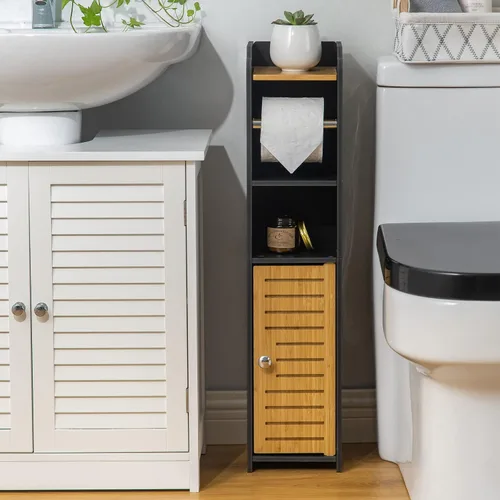 Vista 6 de AOJEZOR - Soporte para papel higiénico: armario de almacenamiento para baño pequeño con soporte para rollo, ideal para colocar junto al inodoro