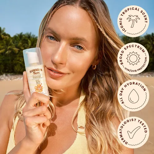 Vista 13 de Loción protector solar Hawaiian Tropic Weightless Hydration SPF 30 para rostro, 1.7 oz Loción protector solar de tamaño para viajar, elementos