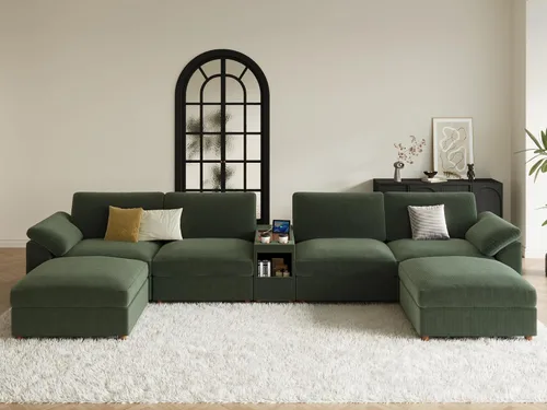 Vista 13 de EASE MOOSE Sofá modular verde seccional de gran tamaño en forma de L Pana verde