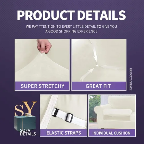 Vista 4 de ZNSAYOTX Fundas elásticas para silla de terciopelo de lujo con brazo, 2 piezas, para sala de estar, funda gruesa y suave, antideslizante, protector