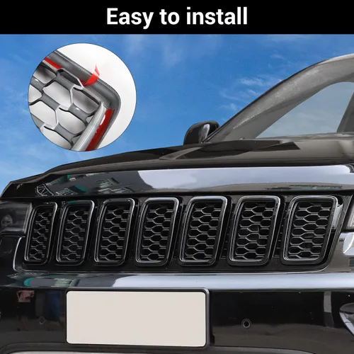 Vista 5 de JeCar Kit de molduras de malla para Jeep Grand Cherokee 2017-2020, color negro (7 unidades)