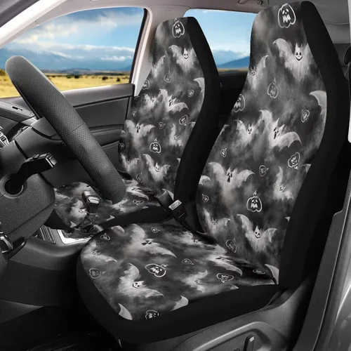 Vista 12 de Bulopur Fundas para asientos de coche negras y blancas con forma de murciélago, protector de asiento de coche universal, accesorios de coche