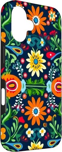 Vista 3 de Funda para iPhone 16 con diseño floral mexicano tradicional mexicano
