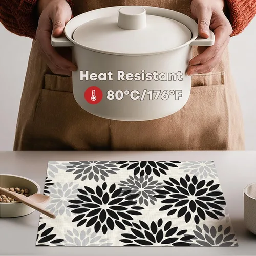 Vista 3 de Artoid Mode - Juego de 4 manteles individuales de vinilo con diseño floral, resistentes al calor, lavables, antideslizantes, de PVC, para decoración