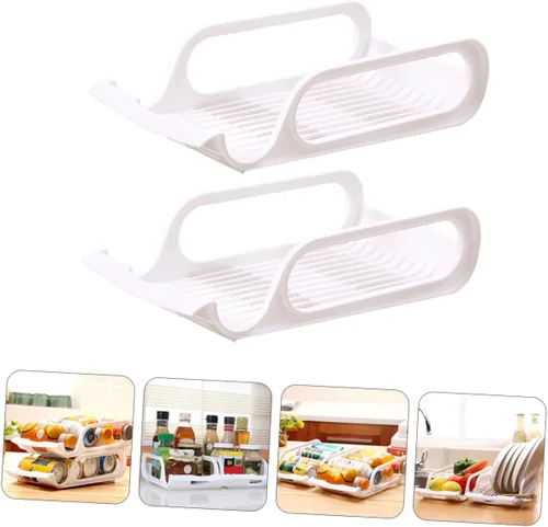 Vista 9 de 2 soportes de plástico apilables para latas, color blanco, contenedores de almacenamiento para refrigerador