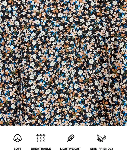 Vista 5 de PRETTYGARDEN - Vestido largo casual de verano para mujer, manga corta, con vuelo, cuello redondo, cintura fruncida, escalonado, bohemio, floral