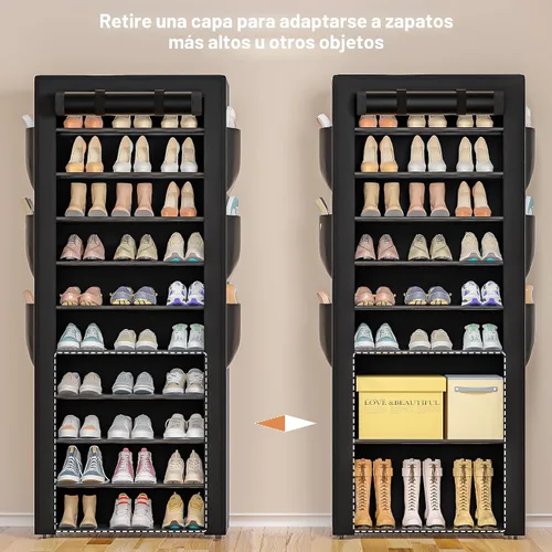 Vista 9 de OYREL Zapatero grande, negro, 6 bolsillos laterales, 23.6 pulgadas de ancho x 11.4 pulgadas de profundidad x 68.9 pulgadas de alto, 36-41 pares