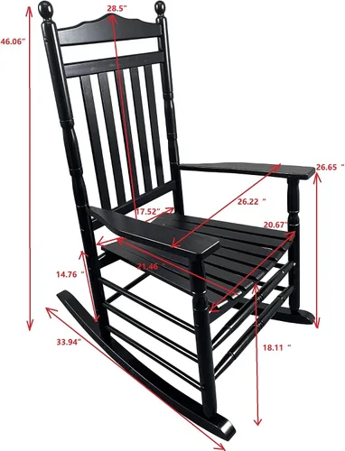 Vista 2 de Mecedora de porche para patio con respaldo alto para uso en interiores y exteriores, mecedora de madera con reposabrazos para adultos, sillas