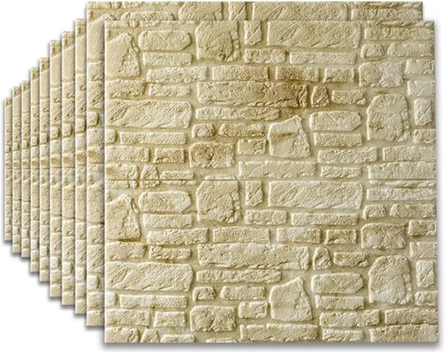 Vista 9 de Paquete de 10 paneles de pared autoadhesivos de ladrillo 3D, color blanco, 27.6 x 27.6 in, moderno, impermeable, aspecto de piedra, efecto 3D
