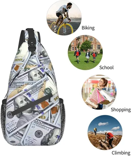 Vista 7 de Us Bill Dollars Money - Bolso de pecho unisex para viajes, senderismo, bolsa de hombro cruzada para mujeres y hombres, US Bill Dollars Money A1