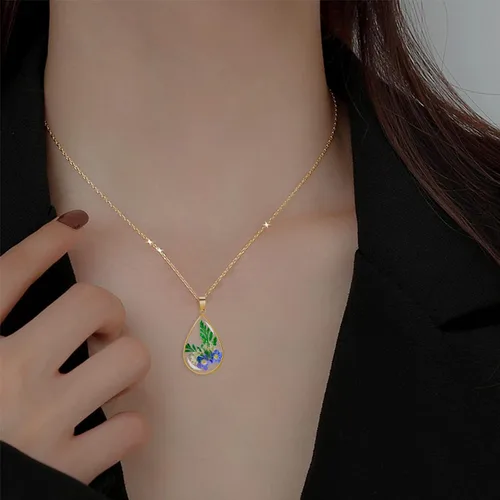 Vista 52 de Collar de flores silvestres prensadas con encaje de Forget-Me-Not y Queen Anne Collar de flores prensadas de oro Collares hechos a mano