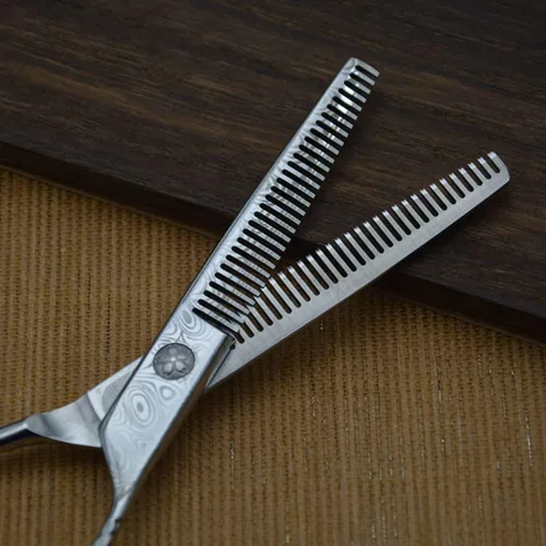 Vista 6 de Tijeras de corte de pelo de acero de dos lados para adelgazar los dientes de corte de peluquería peluquería peluquería salón de afeitar