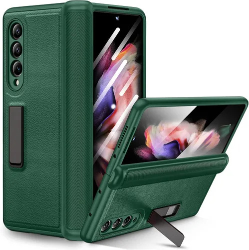 Vista 13 de Ruky - Carcasa para Samsung Galaxy Z Fold 3, color negro Magnetic Kickstand, Hinge Protection, Built-in Screen Protector PU Leather Stand Case for