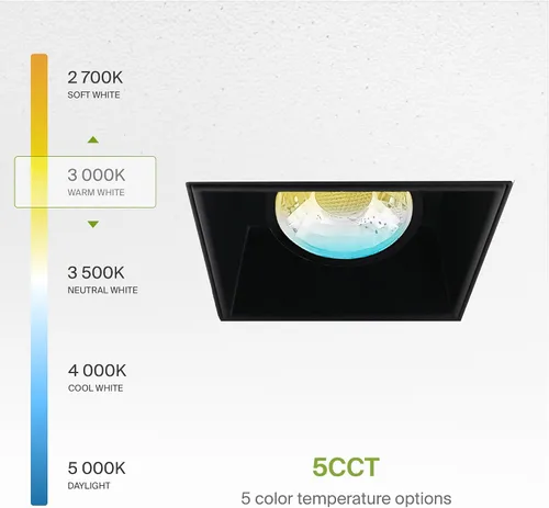 Vista 4 de ASD Lámpara de techo empotrable LED de cardán sin bordes de 2 pulgadas, luz descendente direccional ajustable con caja de conexiones, 5CCT