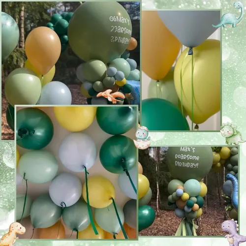 Vista 7 de Globos azules, verdes y marrones, globo verde pastel salvia de 12 pulgadas, globo azul polvoriento para bosque de dinosaurios, cumpleaños temático