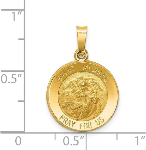 Vista 3 de Diamond2Deal Colgante de medalla de San Miguel pulido y satinado de oro amarillo de 14 k para mujer (L- 0.669 in W- 0.591 in), Oro amarillo
