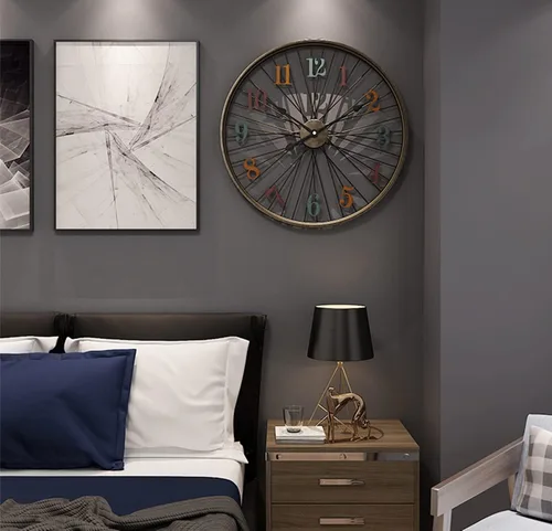 Vista 3 de Wall Clock60CM Large Vintage Metal Wall Clock, Retro Style Wall Clock,Household Bedroom Iron Art Clock Wall - Bicycle Wheel