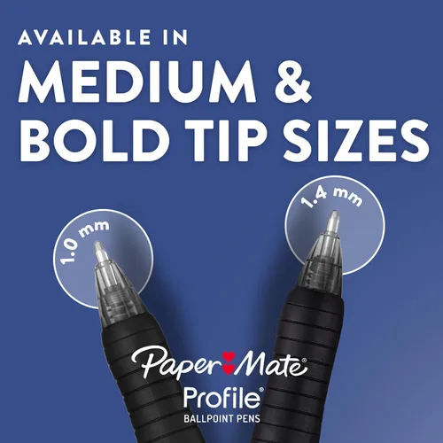 Vista 8 de Paper Mate Profile Bolígrafos retráctiles de punta redonda, negrita, 1.4mm, colores surtidos, 12 unidades - Para la vuelta a clases, hogar, oficina