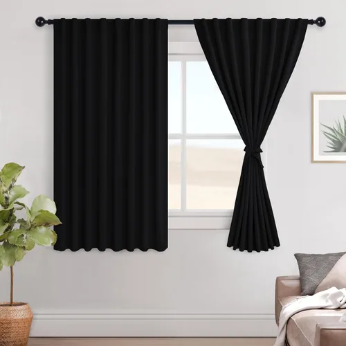 Vista 41 de Hiasan Cortinas opacas negras para dormitorio, cortinas opacas cortas de 45 pulgadas de largo, con aislamiento térmico, bolsillo para barra
